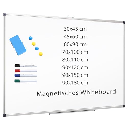 XIWODE Magnetisches Whiteboard 90x60 – Große Magnettafel zum Aufhängen 60 x 90 cm, Silberner Alurahmen, Abwischbare Magnetwand und Stiftablage, Magnetic Tafel für Schule, Haus & Büro