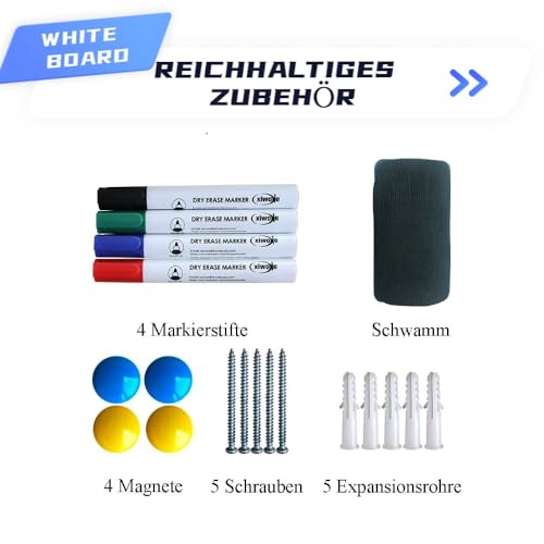 XIWODE Magnetisches Whiteboard 90x60 – Große Magnettafel zum Aufhängen 60 x 90 cm, Silberner Alurahmen, Abwischbare Magnetwand und Stiftablage, Magnetic Tafel für Schule, Haus & Büro