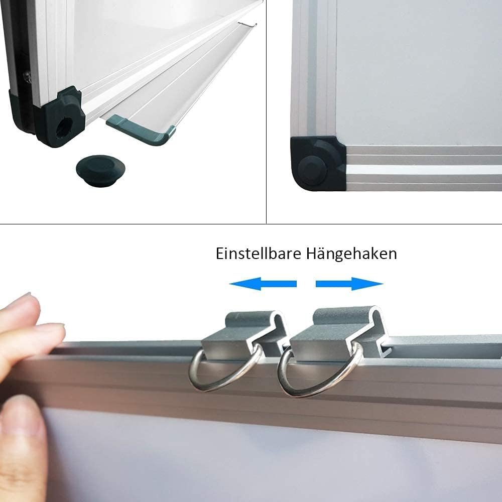 XIWODE Magnetisches Whiteboard 90x60 – Große Magnettafel zum Aufhängen 60 x 90 cm, Silberner Alurahmen, Abwischbare Magnetwand und Stiftablage, Magnetic Tafel für Schule, Haus & Büro