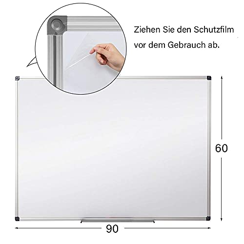 XIWODE Magnetisches Whiteboard 90x60 – Große Magnettafel zum Aufhängen 60 x 90 cm, Silberner Alurahmen, Abwischbare Magnetwand und Stiftablage, Magnetic Tafel für Schule, Haus & Büro
