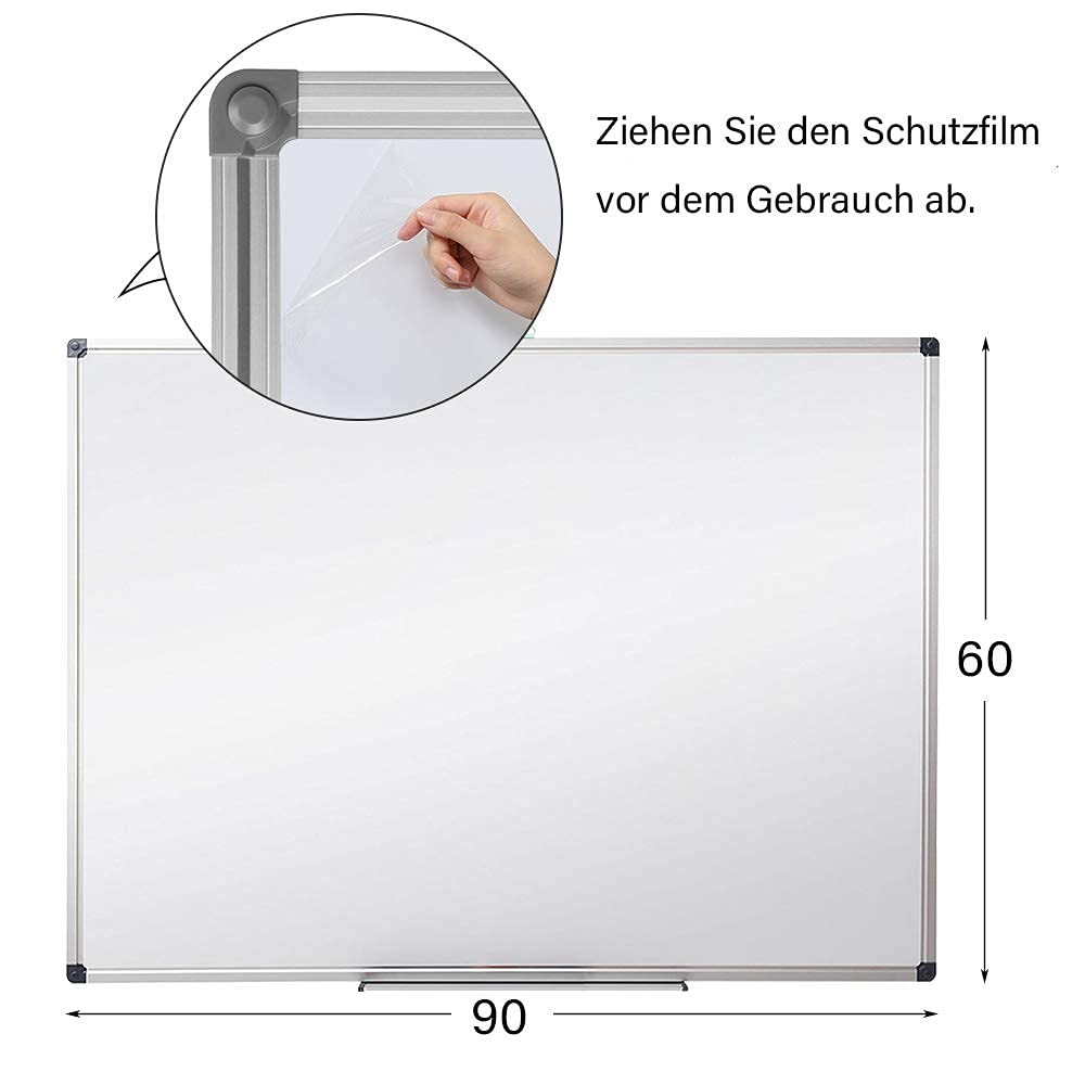 XIWODE Magnetisches Whiteboard 90x60 – Große Magnettafel zum Aufhängen 60 x 90 cm, Silberner Alurahmen, Abwischbare Magnetwand und Stiftablage, Magnetic Tafel für Schule, Haus & Büro