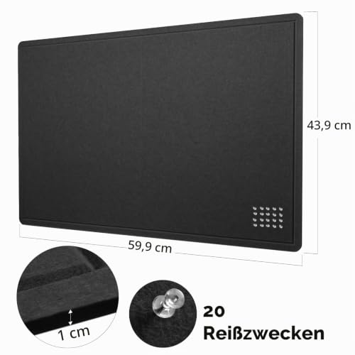 Lightomorrow Pinnwand, 60 x 45 cm Filztafel - Dekorative Pinnwand Korktafel Alternative für Wand, Faltbar Selbstklebend Vision Board Gebetstafel mit 20 Pinnnadeln - Schwarz