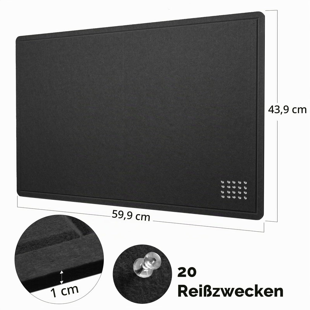Lightomorrow Pinnwand, 60 x 45 cm Filztafel - Dekorative Pinnwand Korktafel Alternative für Wand, Faltbar Selbstklebend Vision Board Gebetstafel mit 20 Pinnnadeln - Schwarz