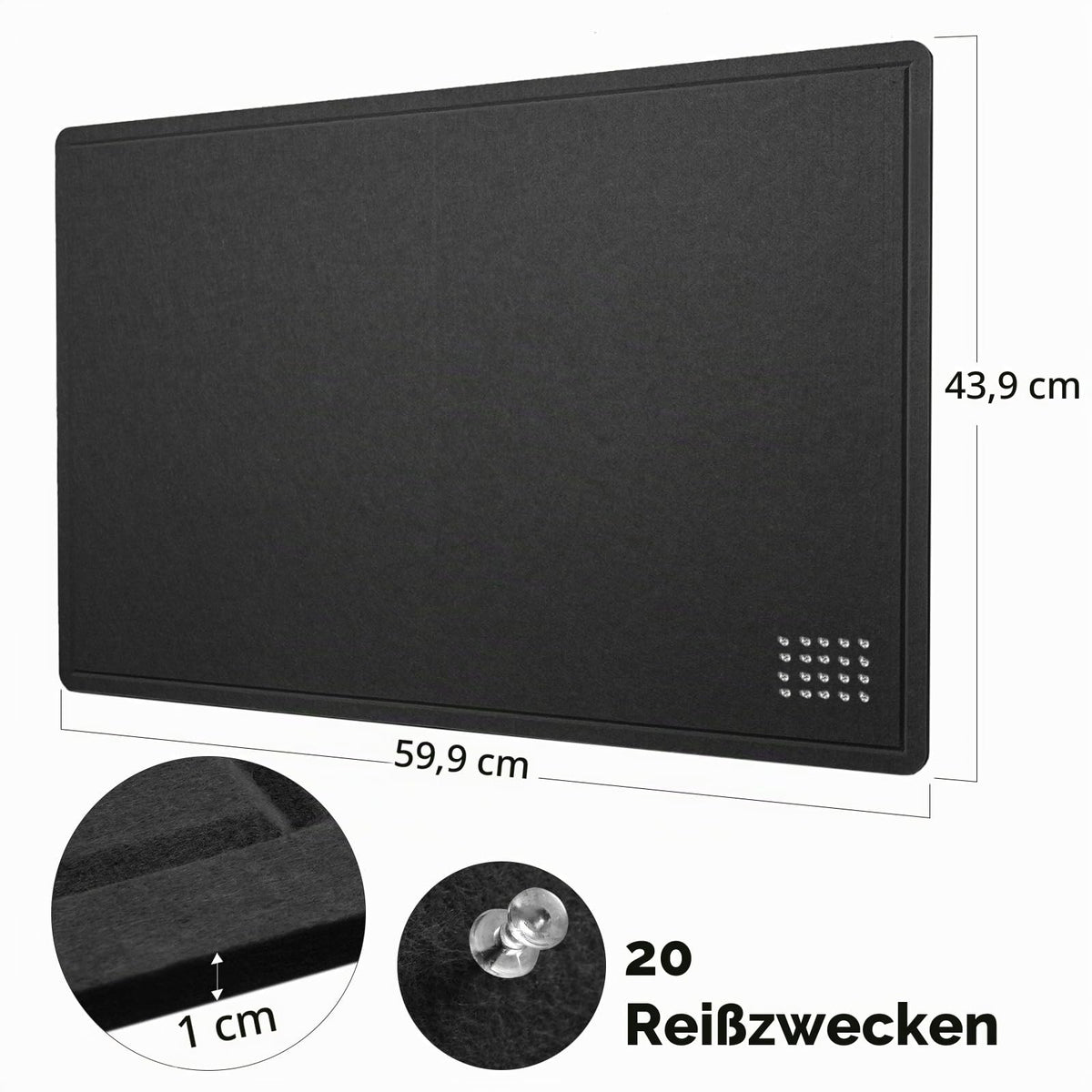 Lightomorrow Pinnwand, 60 x 45 cm Filztafel - Dekorative Pinnwand Korktafel Alternative für Wand, Faltbar Selbstklebend Vision Board Gebetstafel mit 20 Pinnnadeln - Schwarz