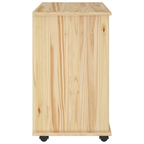 Makastle Rollschrank für Homeoffice 63,5 x 39 x 65,5 cm Braun Massivholz Kiefer mit Schubladen und Rollen