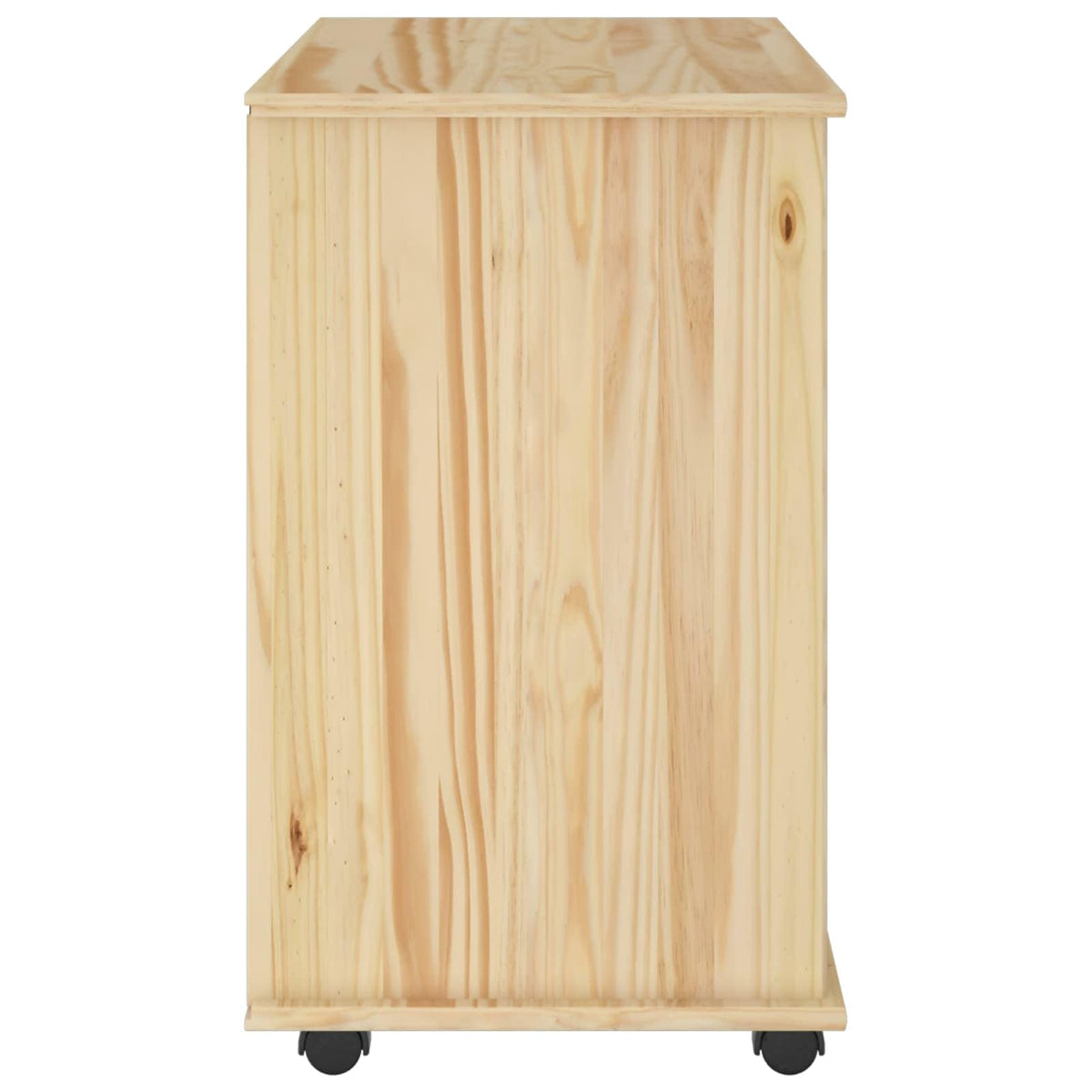 Makastle Rollschrank für Homeoffice 63,5 x 39 x 65,5 cm Braun Massivholz Kiefer mit Schubladen und Rollen
