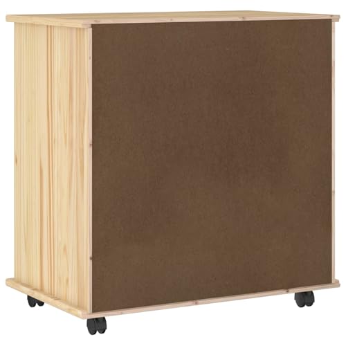Makastle Rollschrank für Homeoffice 63,5 x 39 x 65,5 cm Braun Massivholz Kiefer mit Schubladen und Rollen
