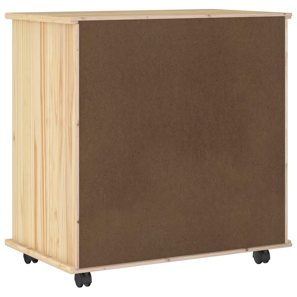 Makastle Rollschrank für Homeoffice 63,5 x 39 x 65,5 cm Braun Massivholz Kiefer mit Schubladen und Rollen