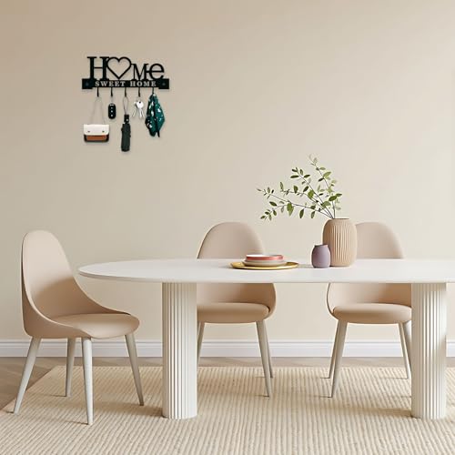 Schlüsselbrett Modern aus Metall mit Hakenleiste Schlüsselhalter Wand mit 5 Schlüsselhaken und Wandgarderobe für Flur, Wohnung, Wohnzimmer