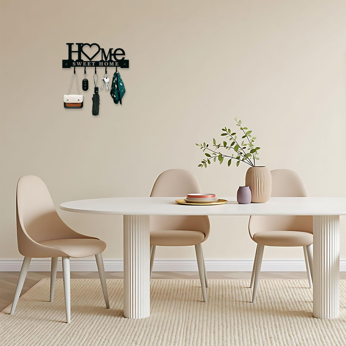 Schlüsselbrett Modern aus Metall mit Hakenleiste Schlüsselhalter Wand mit 5 Schlüsselhaken und Wandgarderobe für Flur, Wohnung, Wohnzimmer