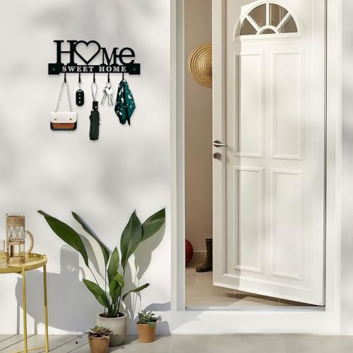 Schlüsselbrett Modern aus Metall mit Hakenleiste Schlüsselhalter Wand mit 5 Schlüsselhaken und Wandgarderobe für Flur, Wohnung, Wohnzimmer