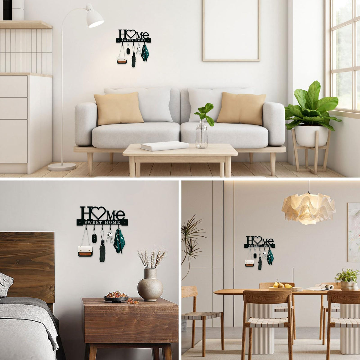 Schlüsselbrett Modern aus Metall mit Hakenleiste Schlüsselhalter Wand mit 5 Schlüsselhaken und Wandgarderobe für Flur, Wohnung, Wohnzimmer