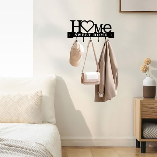 Schlüsselbrett Modern aus Metall mit Hakenleiste Schlüsselhalter Wand mit 5 Schlüsselhaken und Wandgarderobe für Flur, Wohnung, Wohnzimmer