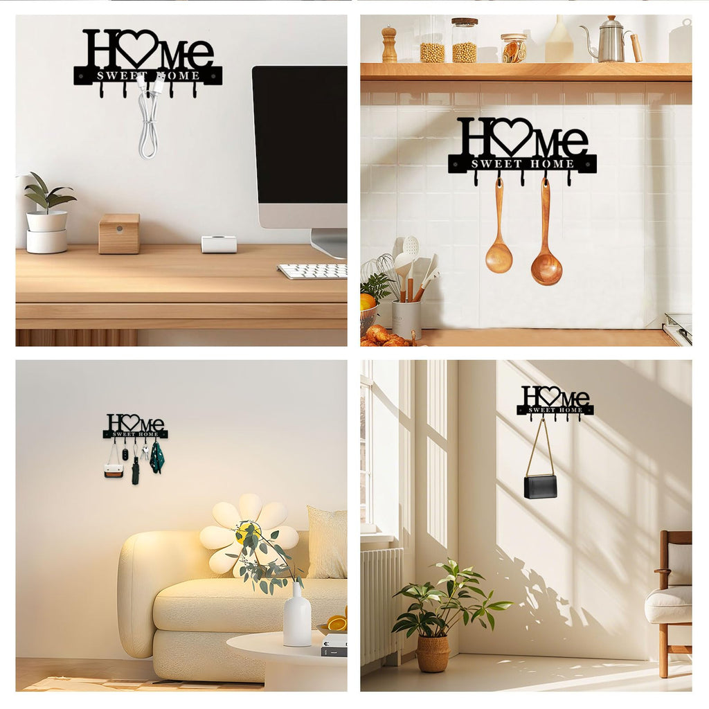 Schlüsselbrett Modern aus Metall mit Hakenleiste Schlüsselhalter Wand mit 5 Schlüsselhaken und Wandgarderobe für Flur, Wohnung, Wohnzimmer
