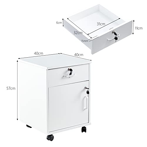CLIPOP Abschließbarer Rollcontainer, 1 Schublade + Fach, 40 * 40 * 57 cm