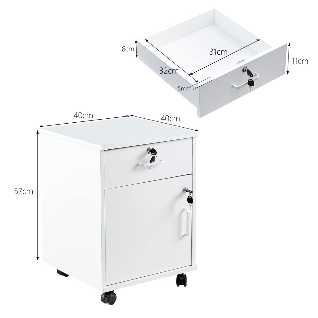 CLIPOP Abschließbarer Rollcontainer, 1 Schublade + Fach, 40 * 40 * 57 cm