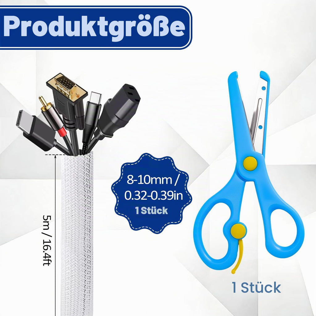 5 m Kabelschlauch Selbstschließend, Weiß 5-10 mm Kabel Flexibel, mit Schere