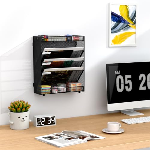 EasyPAG 5 Fächer Zusammensetzen Metall A4 Zeitschriftenhalter Wand Zeitschriften Wandhalter Aktenablage Dokumentenhalter Hängend Magazin Organizer Flyerständer Prospektspender,Schwarz