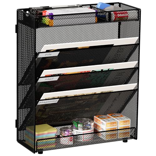 EasyPAG 5 Fächer Zusammensetzen Metall A4 Zeitschriftenhalter Wand Zeitschriften Wandhalter Aktenablage Dokumentenhalter Hängend Magazin Organizer Flyerständer Prospektspender,Schwarz