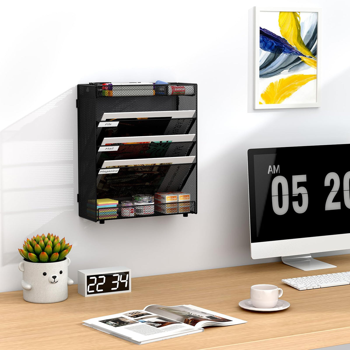 EasyPAG 5 Fächer Zusammensetzen Metall A4 Zeitschriftenhalter Wand Zeitschriften Wandhalter Aktenablage Dokumentenhalter Hängend Magazin Organizer Flyerständer Prospektspender,Schwarz