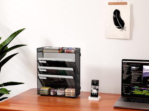 EasyPAG 5 Fächer Zusammensetzen Metall A4 Zeitschriftenhalter Wand Zeitschriften Wandhalter Aktenablage Dokumentenhalter Hängend Magazin Organizer Flyerständer Prospektspender,Schwarz
