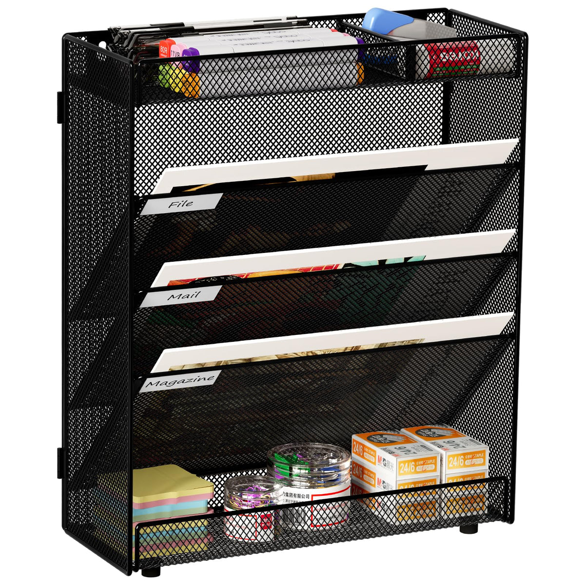 EasyPAG 5 Fächer Zusammensetzen Metall A4 Zeitschriftenhalter Wand Zeitschriften Wandhalter Aktenablage Dokumentenhalter Hängend Magazin Organizer Flyerständer Prospektspender,Schwarz