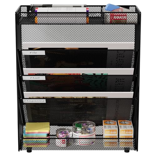 EasyPAG 5 Fächer Zusammensetzen Metall A4 Zeitschriftenhalter Wand Zeitschriften Wandhalter Aktenablage Dokumentenhalter Hängend Magazin Organizer Flyerständer Prospektspender,Schwarz