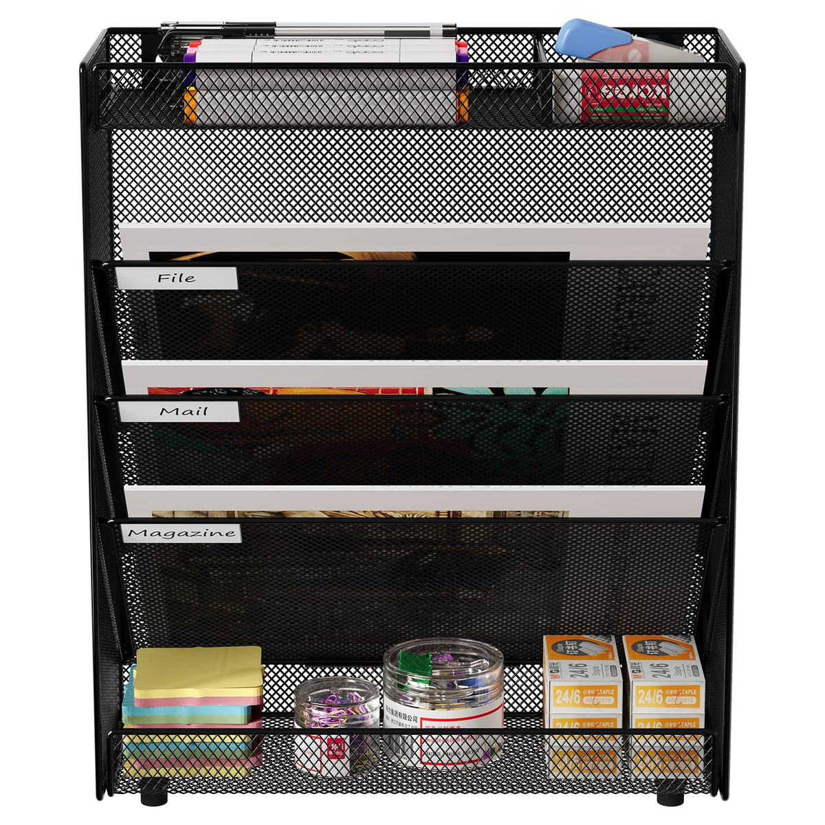 EasyPAG 5 Fächer Zusammensetzen Metall A4 Zeitschriftenhalter Wand Zeitschriften Wandhalter Aktenablage Dokumentenhalter Hängend Magazin Organizer Flyerständer Prospektspender,Schwarz