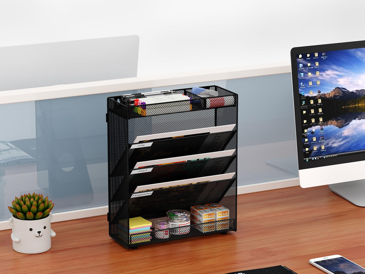 EasyPAG 5 Fächer Zusammensetzen Metall A4 Zeitschriftenhalter Wand Zeitschriften Wandhalter Aktenablage Dokumentenhalter Hängend Magazin Organizer Flyerständer Prospektspender,Schwarz