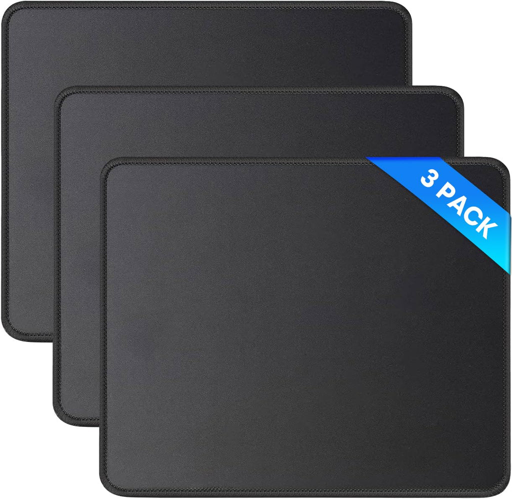 JIKIOU Mauspad 3er-Pack, mit genähter Kanten, 260 x 210 x 3 mm, schwarz