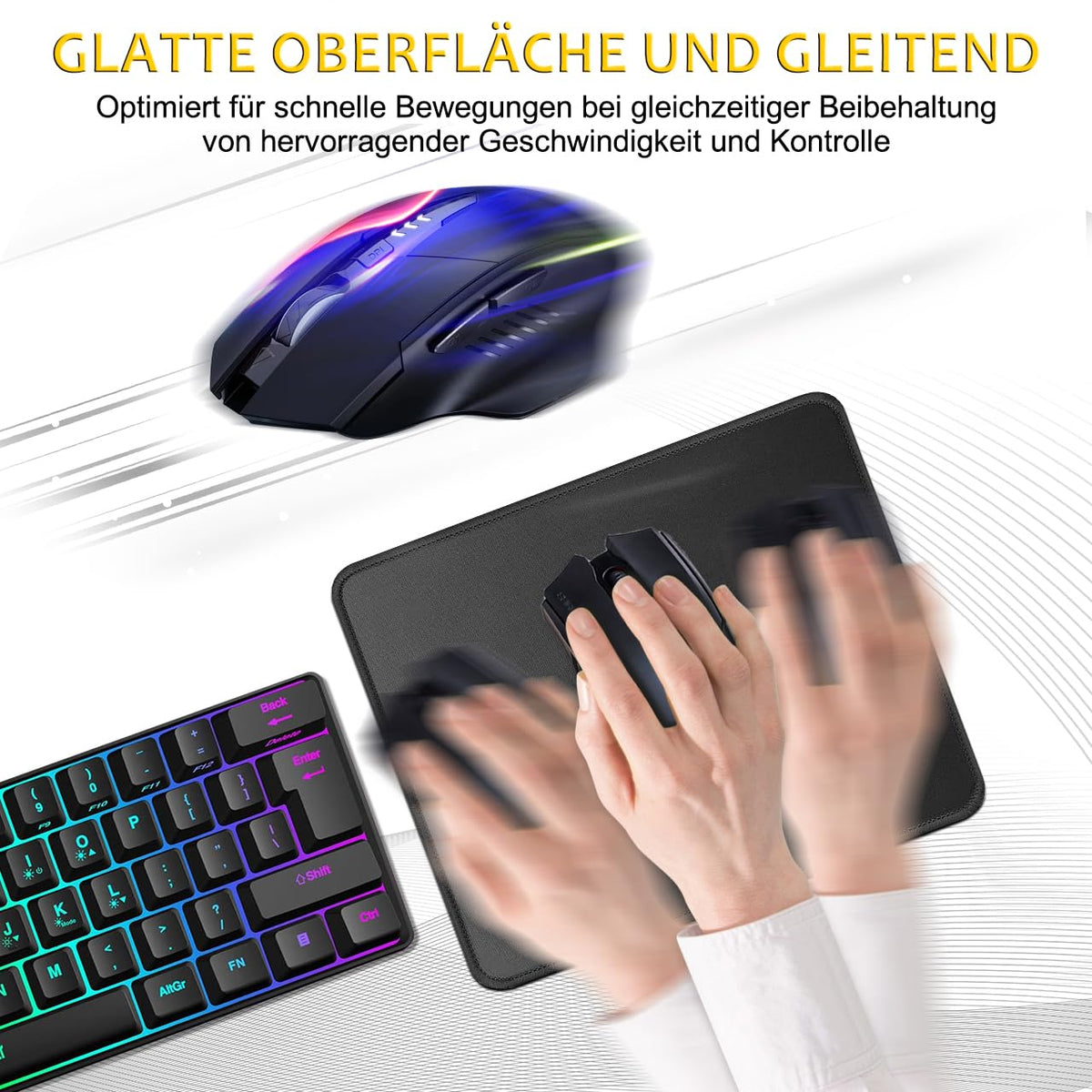 JIKIOU Mauspad 3er-Pack, mit genähter Kanten, 260 x 210 x 3 mm, schwarz