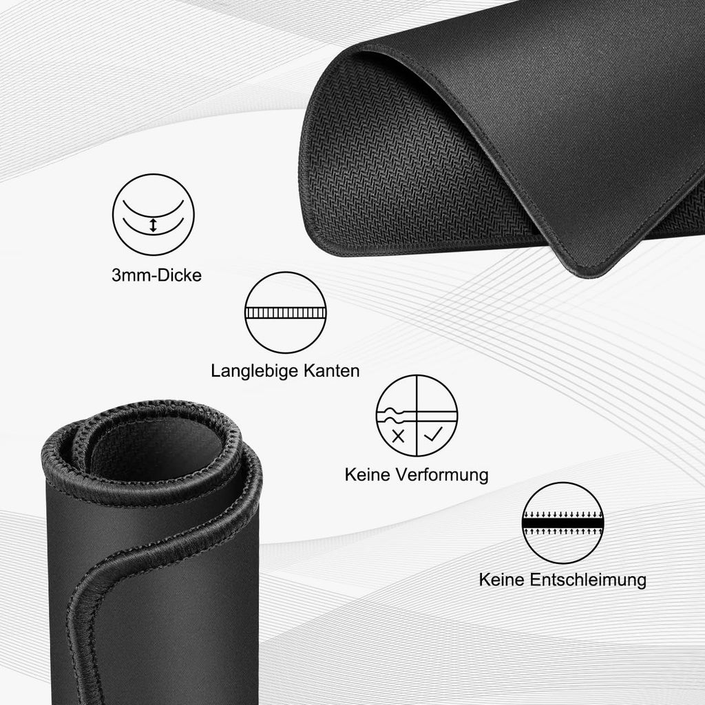 JIKIOU Mauspad 3er-Pack, mit genähter Kanten, 260 x 210 x 3 mm, schwarz