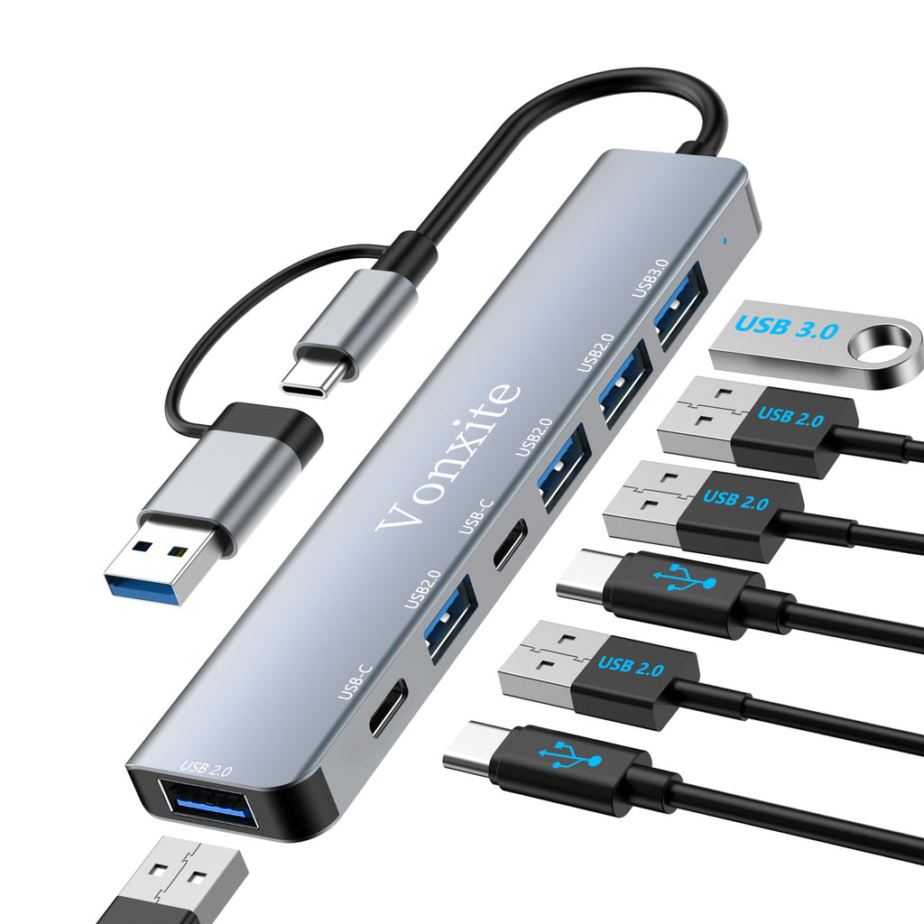 USB Hub 3.0, 7 in 1 USB C Hub Multiport Adapter mit 1*USB 3.0, 4*USB 2.0, 2*USB-C, 5 Gbit/s Hochgeschwindigkeit, USB C Splitter aus Aluminium für MacBook/Surface/XPS/PC/PS5/PS4/Laptops/Tablet etc.