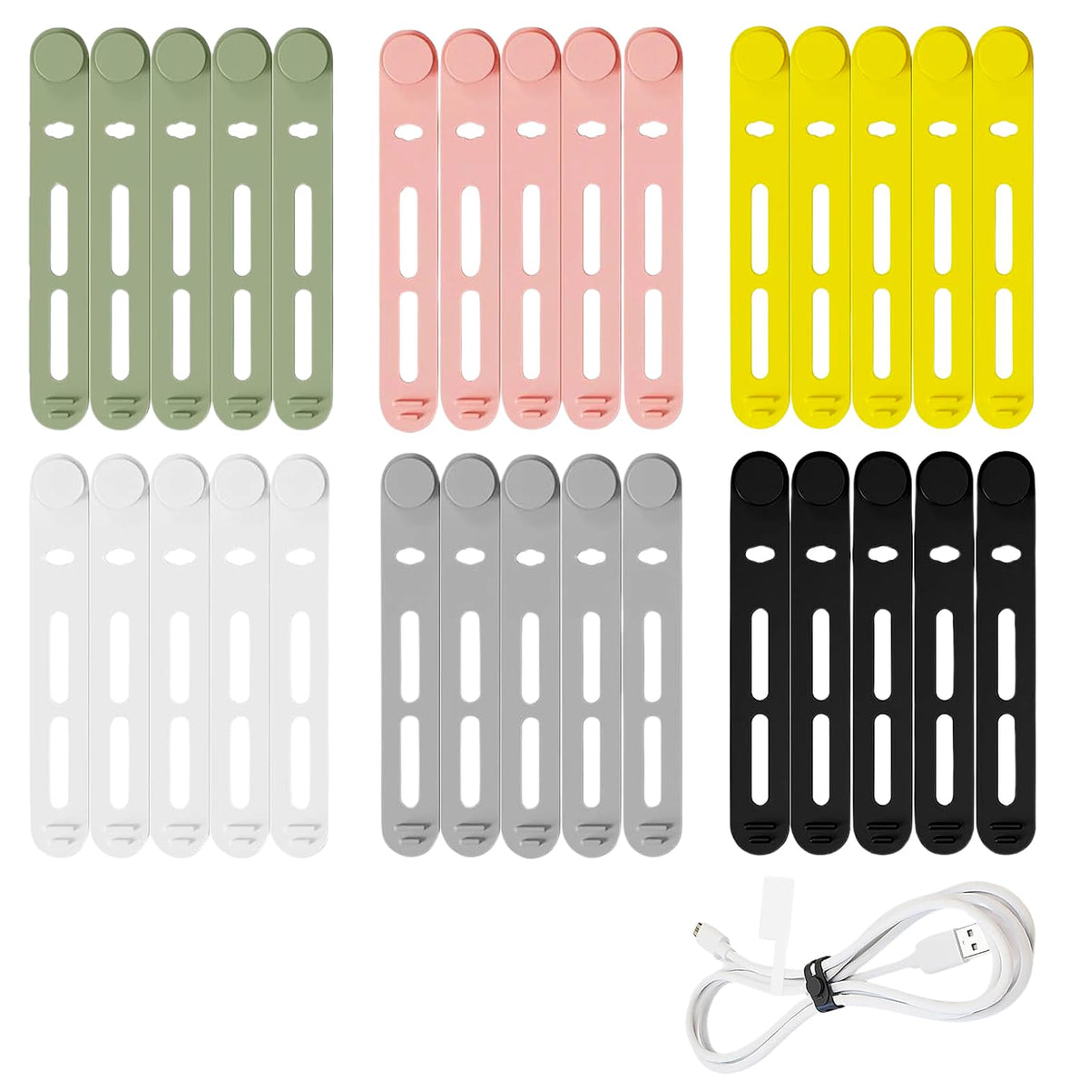 30 Stück Silikon Kabelbinder, Wiederverwendbar kabel organizer, Verstellbare Kabelbinder für Heim- und Reiseladekabel, Audiokabel und Netzwerkkabelaufbewahrung（Mehrfarbig）