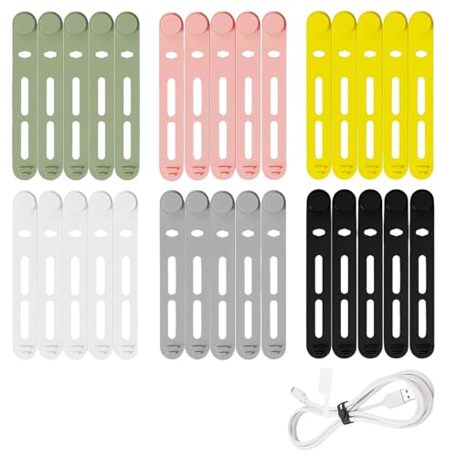 30 Stück Silikon Kabelbinder, Wiederverwendbar kabel organizer, Verstellbare Kabelbinder für Heim- und Reiseladekabel, Audiokabel und Netzwerkkabelaufbewahrung（Mehrfarbig）