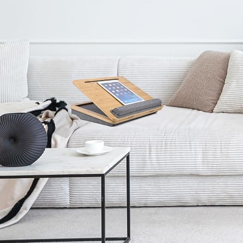 hjh OFFICE Laptopunterlage COMFILAP III Bambus Laptopkissen 4-Fach verstellbar, Knietablett mit Handauflage, Geräte bis 21 Zoll, Grau
