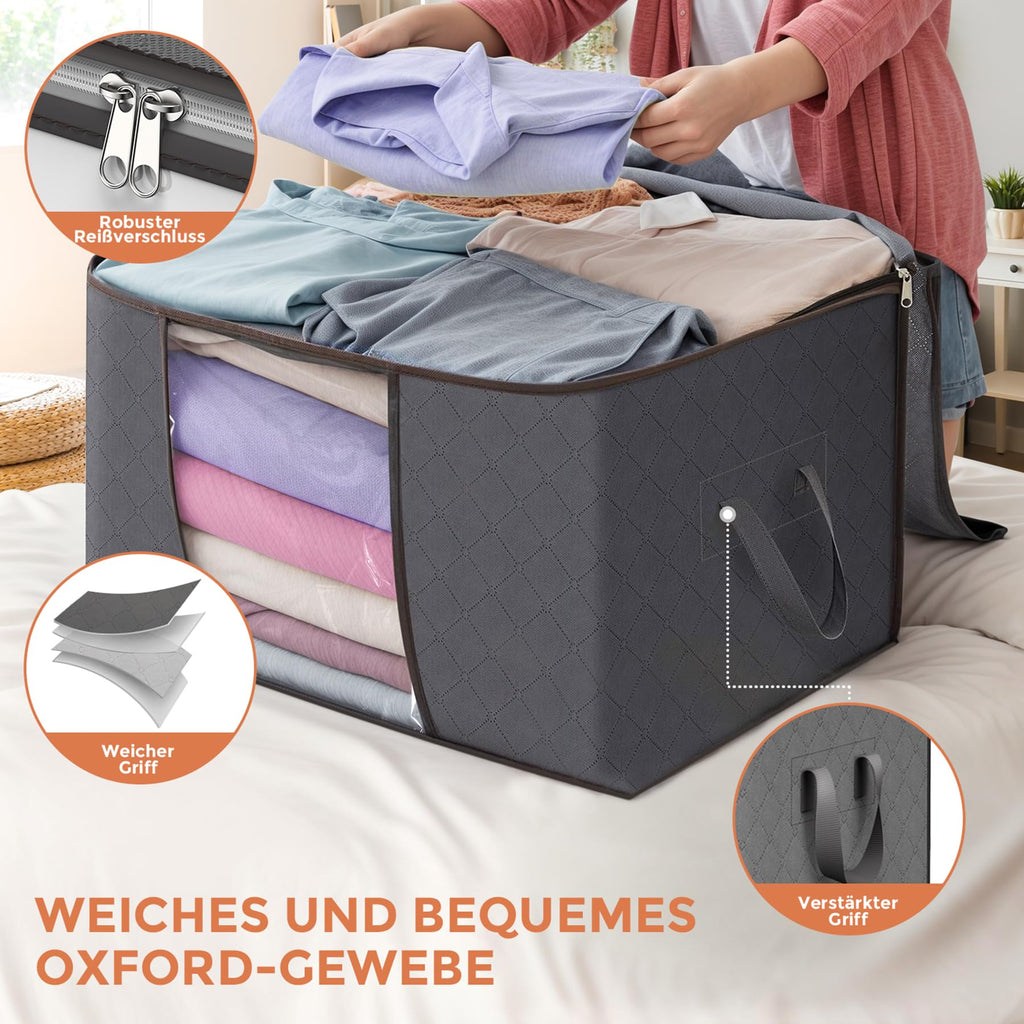 Budding Joy 90L Aufbewahrungstasche Groß, Faltbare Unterbett 6 Stück, Grau