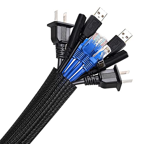 AGPTEK 2m Kabelschlauch, 25-39mm selbstschließend Kabelkanal, Flexibler gewebter Kabelmantel, Kabelmanagement für Schreibtisch, TV, Computer, PC, Kabelschutz für Hund, Katze, Schwarz