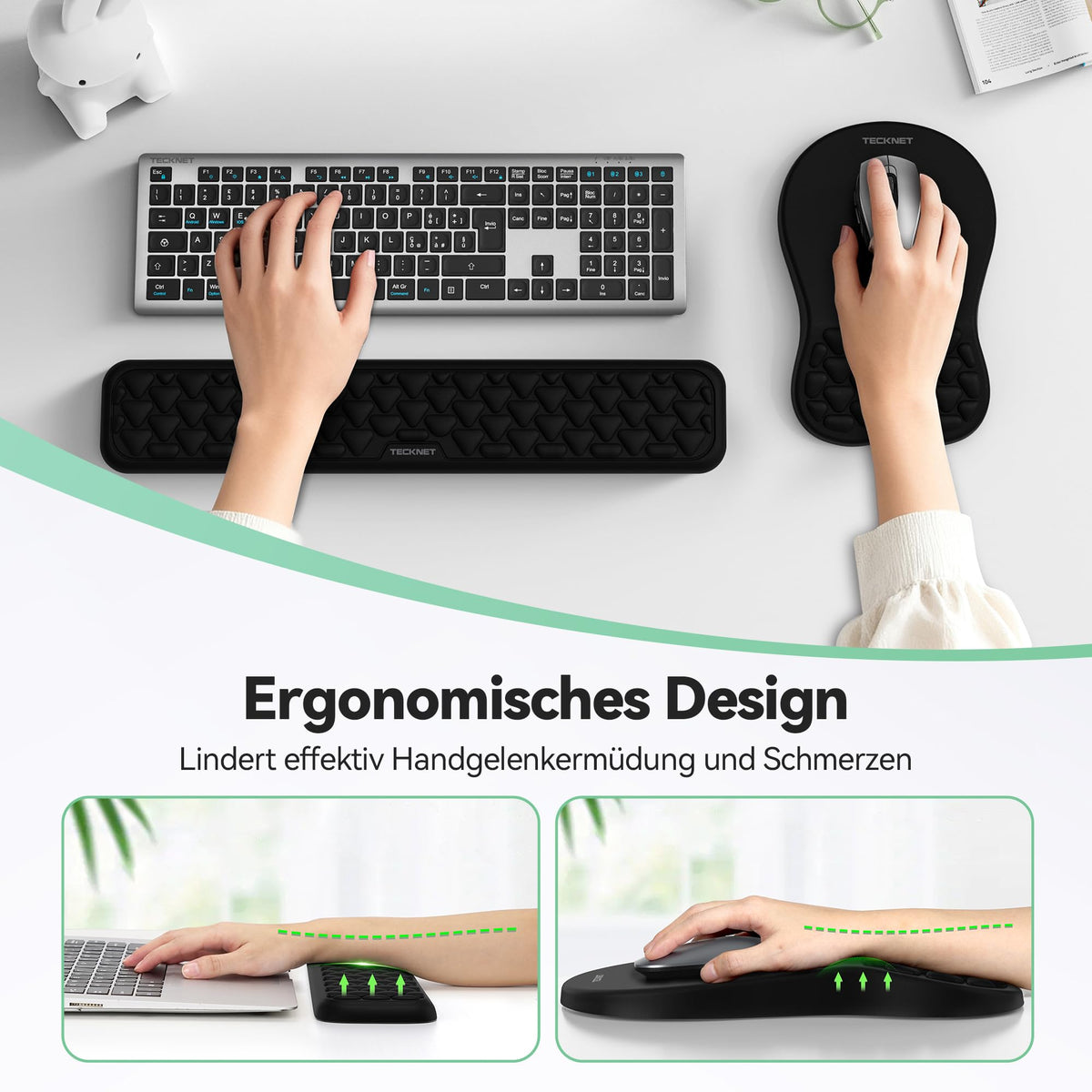 TECKNET Ergonomisches Mauspad mit Handauflage & Handballenauflage Tastatur