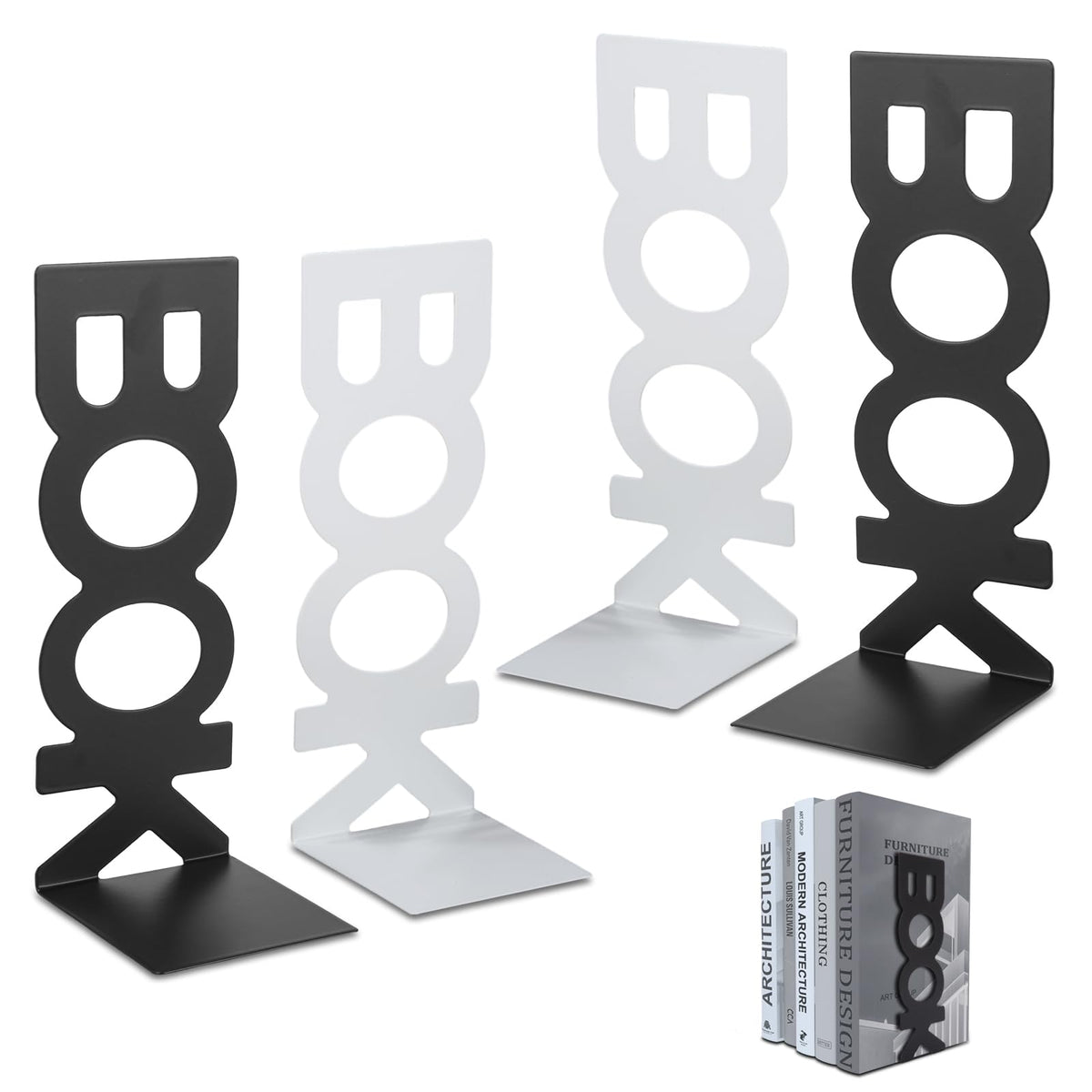 4 Stück Buchstützen Metall, Bücherhalter Bookends, Schwere Buchstütze