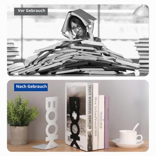 4 Stück Buchstützen Metall, Bücherhalter Bookends, Schwere Buchstütze