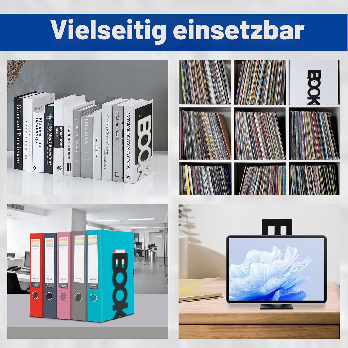 4 Stück Buchstützen Metall, Bücherhalter Bookends, Schwere Buchstütze