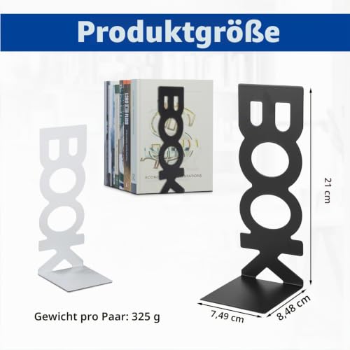 4 Stück Buchstützen Metall, Bücherhalter Bookends, Schwere Buchstütze