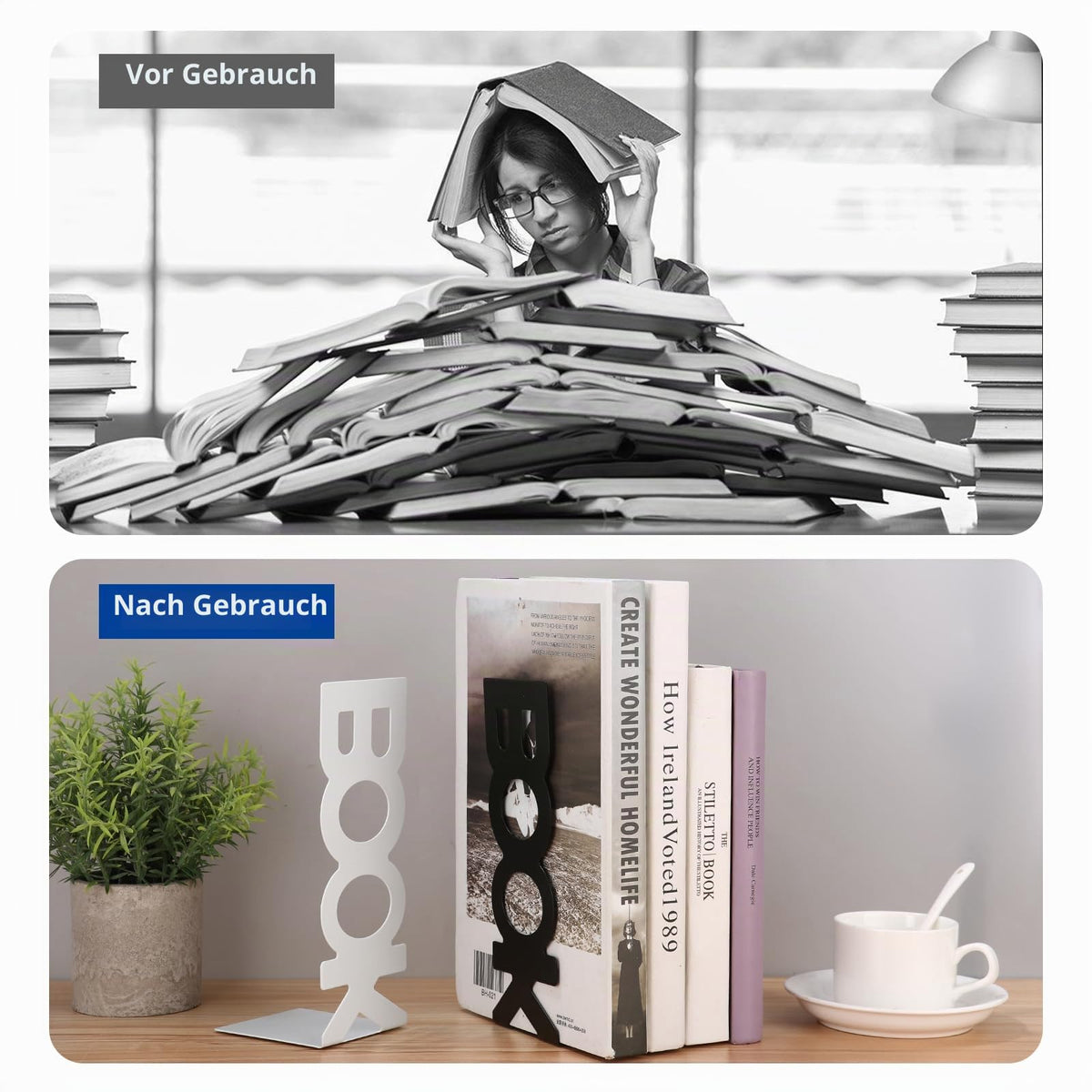 4 Stück Buchstützen Metall, Bücherhalter Bookends, Schwere Buchstütze