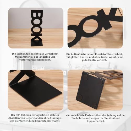 4 Stück Buchstützen Metall, Bücherhalter Bookends, Schwere Buchstütze