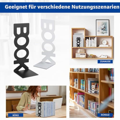 4 Stück Buchstützen Metall, Bücherhalter Bookends, Schwere Buchstütze