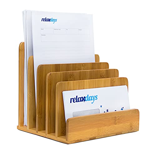 Relaxdays Dokumentenhalter Bambus, 5 Fächer, Prospekte, Zeitschriften, Briefablage, HBT: ca. 23 x 24,5 x 20,5 cm, Natur