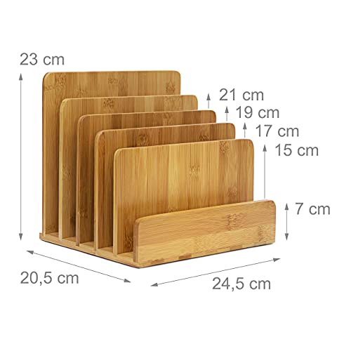 Relaxdays Dokumentenhalter Bambus, 5 Fächer, Prospekte, Zeitschriften, Briefablage, HBT: ca. 23 x 24,5 x 20,5 cm, Natur