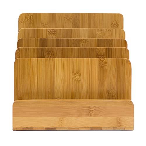 Relaxdays Dokumentenhalter Bambus, 5 Fächer, Prospekte, Zeitschriften, Briefablage, HBT: ca. 23 x 24,5 x 20,5 cm, Natur