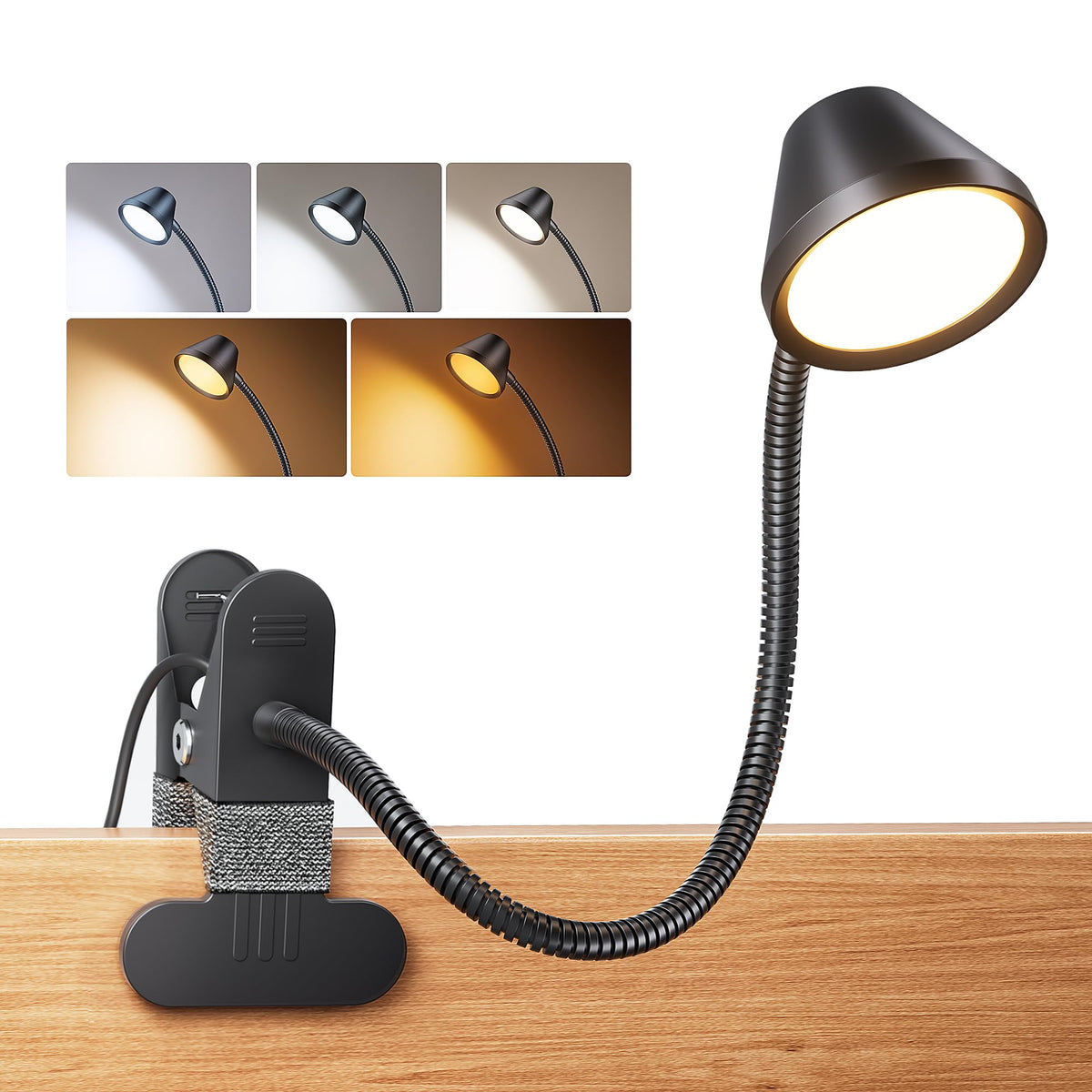 LEPOWER Klemmleuchte Bett Leselampe mit 5 Farben & Stufenlosem Dimmen